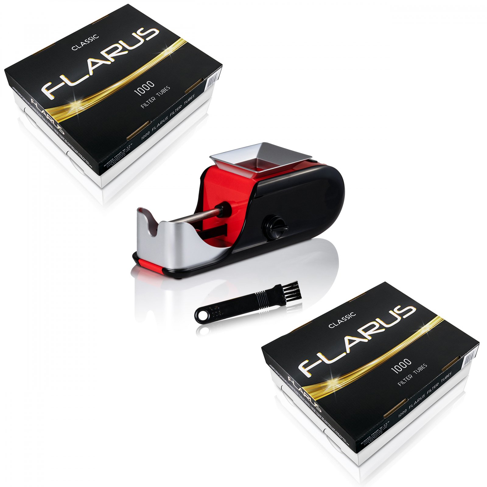 Pachet #5: 2 x Tuburi de injectat tutun Flarus 1000 Cutie Clasic? ?i Aparat electric mare de injectat tutun