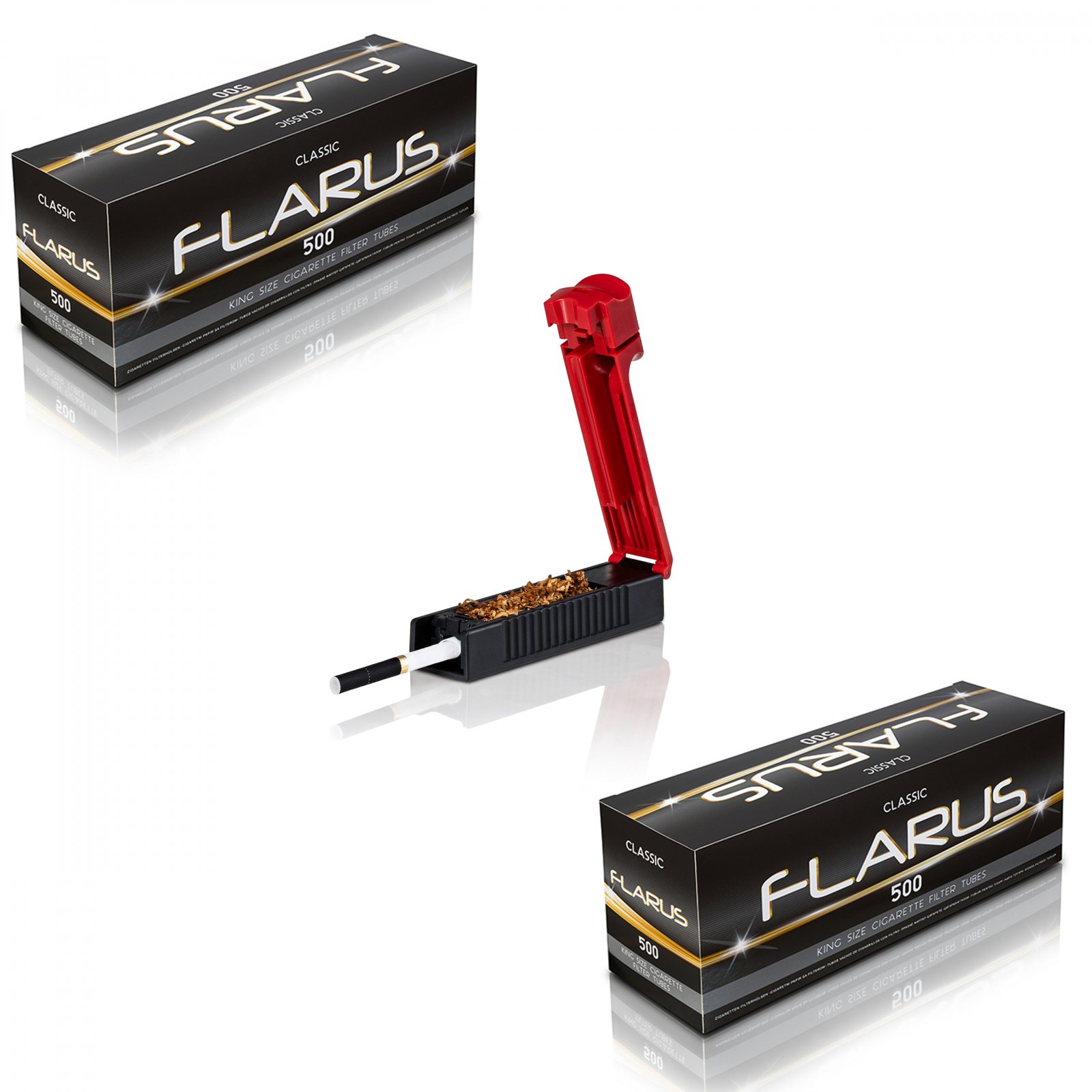 Pachet #4: 2 x Tuburi de injectat tutun Flarus 500 Clasic ?i Aparat de injectat tutun