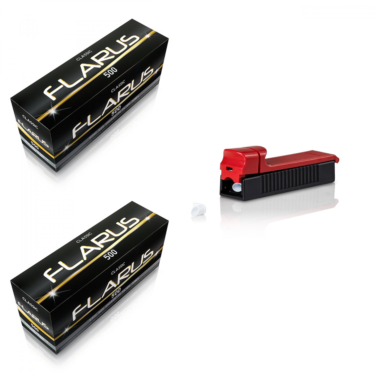 Pachet #4: 2 x Tuburi de injectat tutun Flarus 500 Clasic ?i Aparat de injectat tutun